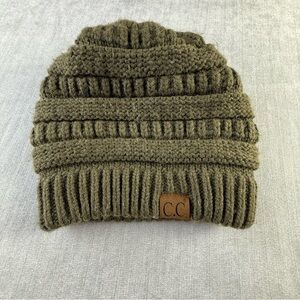 C.C Kids Beanie Olive Green Knit Winter Hat Acrylic Ribbed RN 88320